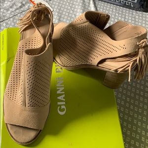 Tan peep toe wedge